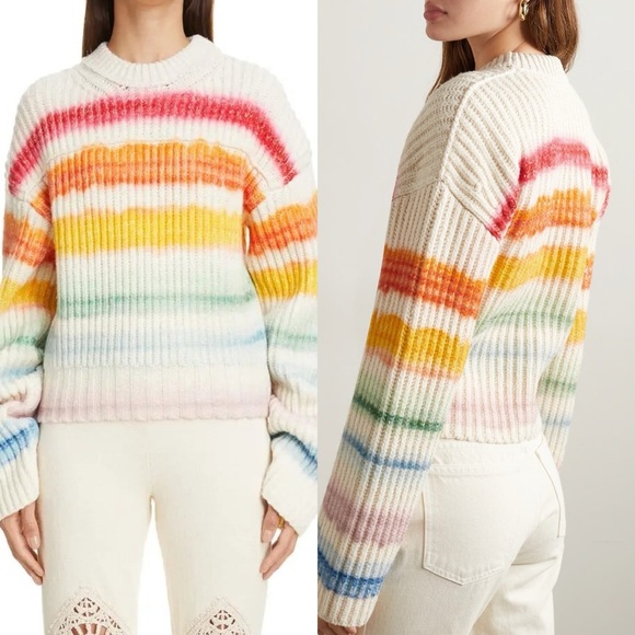 ACNE STUDIOS Kelecta Striped Watercolor Knit Wool Sweater Multicolor Sz M - Picture 7 of 7
